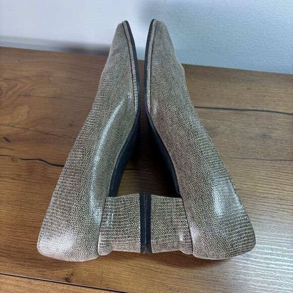 VTG Stuart Weitzman Pumps Sz 8 AA Extra Narrow Beige Gray Square Toe Chunky Heel - Picture 7 of 12